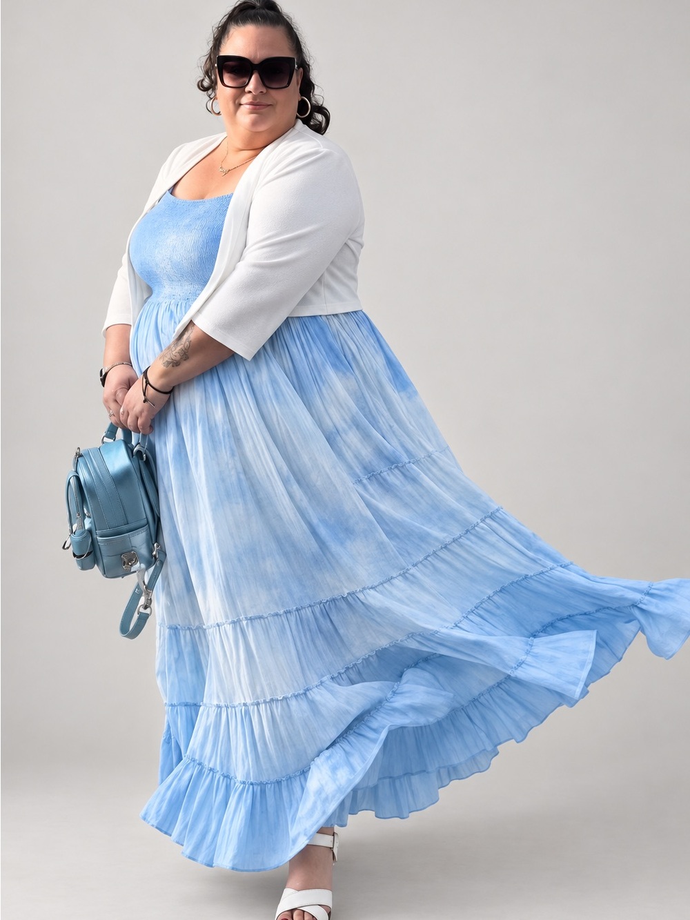 White Mark 3XL Light Blue Tie-Dye Maxi Dress